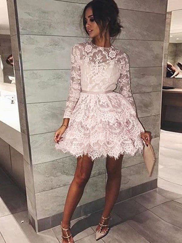 Wholesale A-Line/Princess Bateau Long Sleeves Beading Lace Short/Mini Dresses